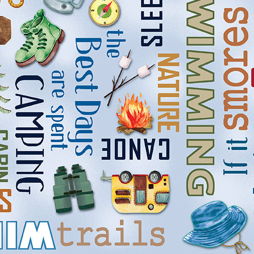 Live, Love, Camp Camping Words Fat Quarter (Benartex)