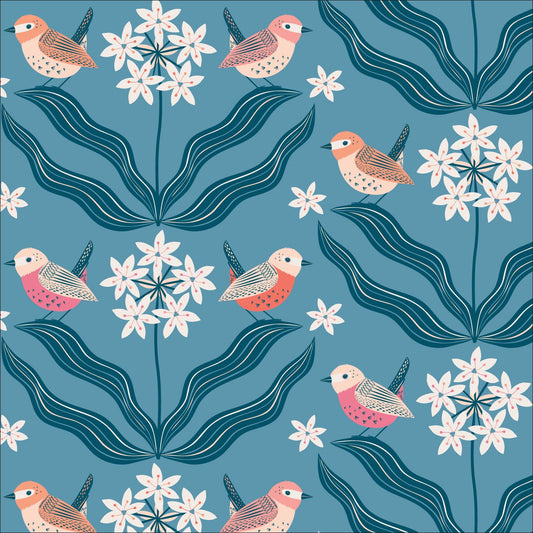 Tiny and Wild Wrens in the Ramsons Fat Quarter (Cloud9)