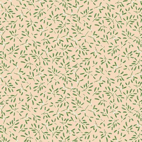 Pattern of green leaves on a cream background