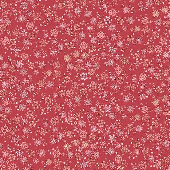 Red fabric with small white snowflake pattern