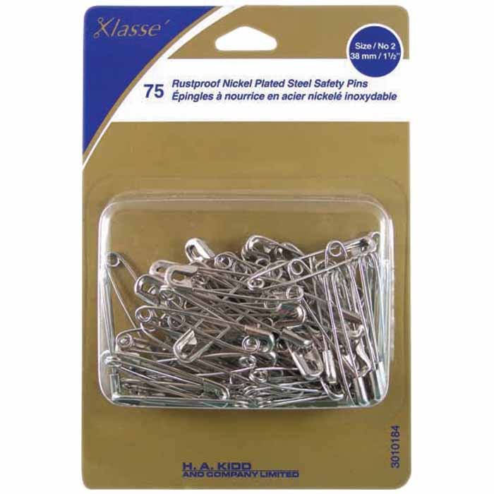 Klasse Nickel Plated Steel Safety Pins - 38mm