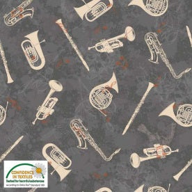 My Composition Music Instruments Grey Fat Quarter (Stof)