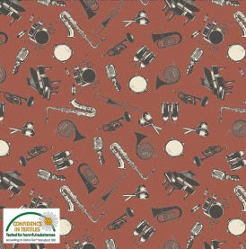 My Composition Music Instruments Red Fat Quarter (Stof)