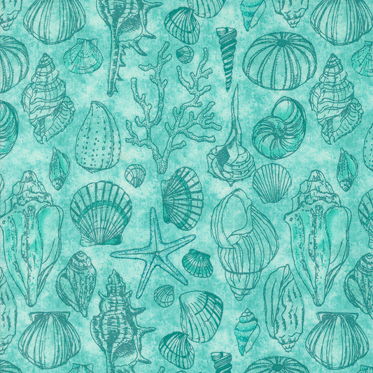 Serena Shores (Moda) - Sketchy Shells Aqua