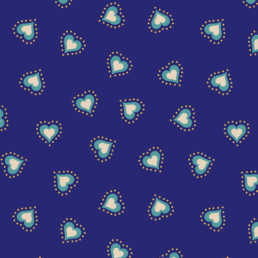Little Matryoshka Hearts on Blue Fat Quarter (Lewis & Irene)
