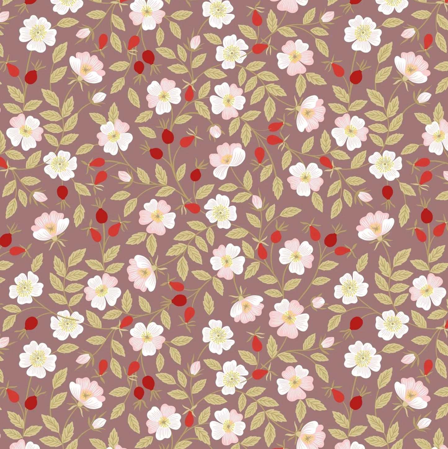 Evergreen Dog Rose Brown Fat Quarter (Lewis & Irene)