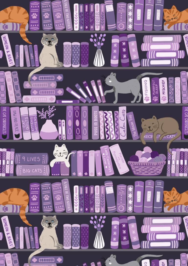 The Purrfect Book Club (Lewis & Irene) - Bookshelves & Cats Purple