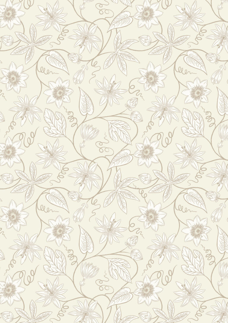 Floral and leaf pattern on a light beige background
