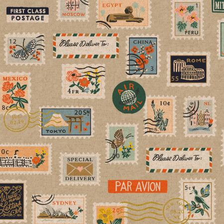 Bon Voyage Canvas - Rifle Paper Co. (Cotton+Steel) - Postage Stamps Natural