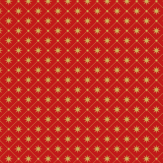 Yuletide (Lewis & Irene) - Gold Metallic Stars Red