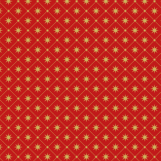 Yuletide (Lewis & Irene) - Gold Metallic Stars Red