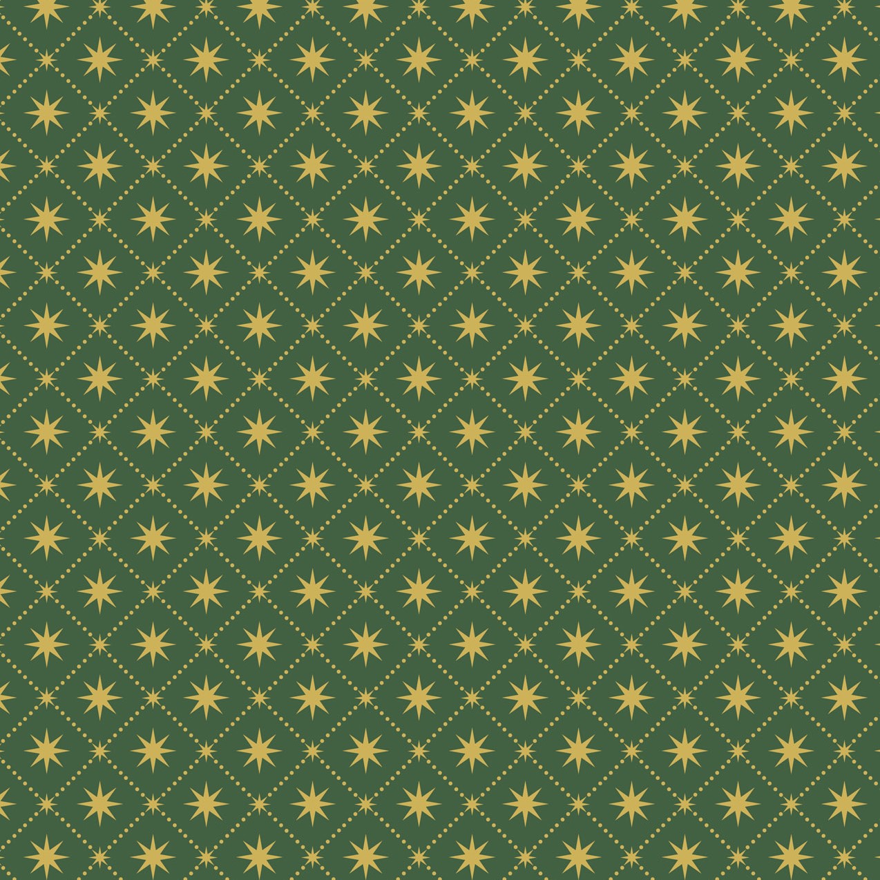Yuletide Gold Metallic Stars Green Fat Quarter (Lewis & Irene)