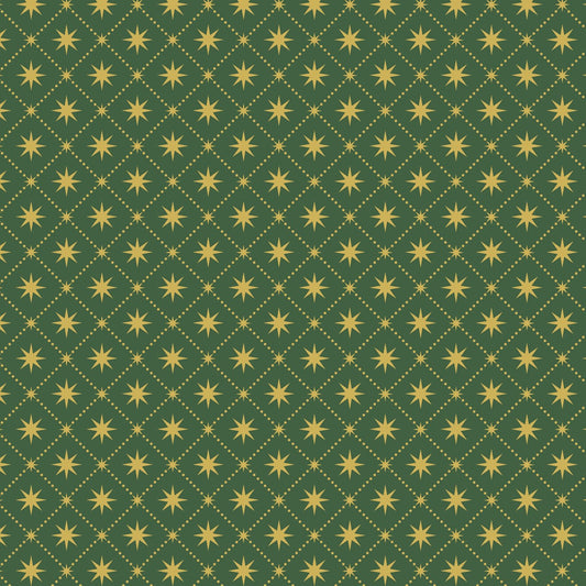 Yuletide Gold Metallic Stars Green Fat Quarter (Lewis & Irene)