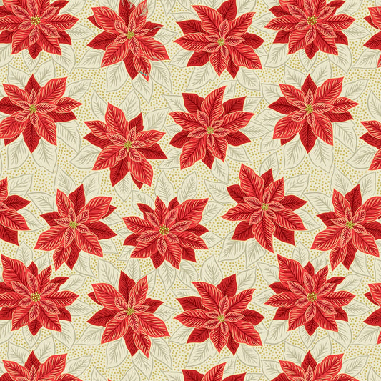 Yuletide Poinsettia Cream Metallic Gold Fat Quarter (Lewis & Irene)