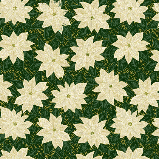 Yuletide Poinsettia Green Metallic Gold Fat Quarter (Lewis & Irene)