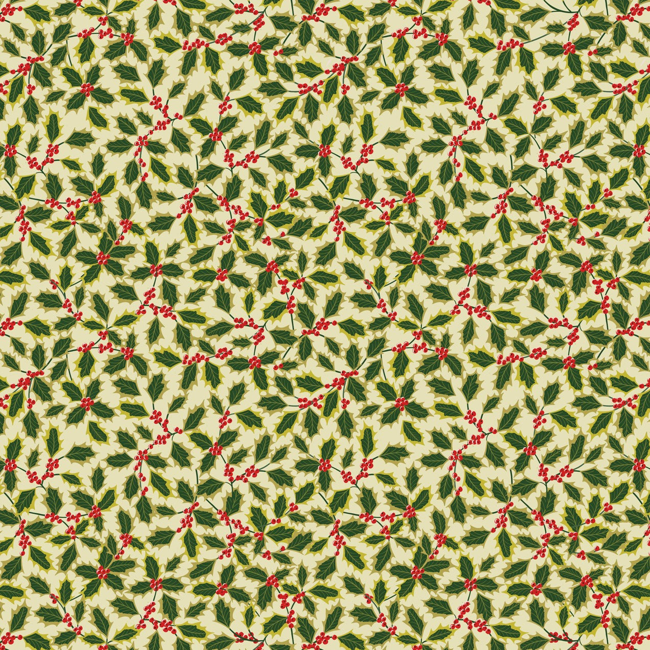 Yuletide Holly Cream Metallic Gold Fat Quarter (Lewis & Irene)