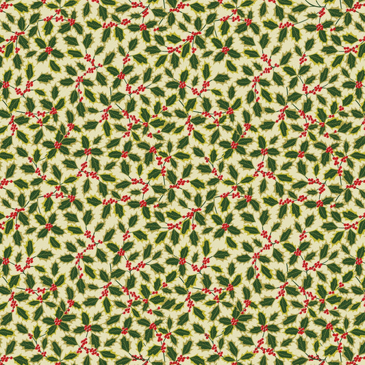 Yuletide Holly Cream Metallic Gold Fat Quarter (Lewis & Irene)
