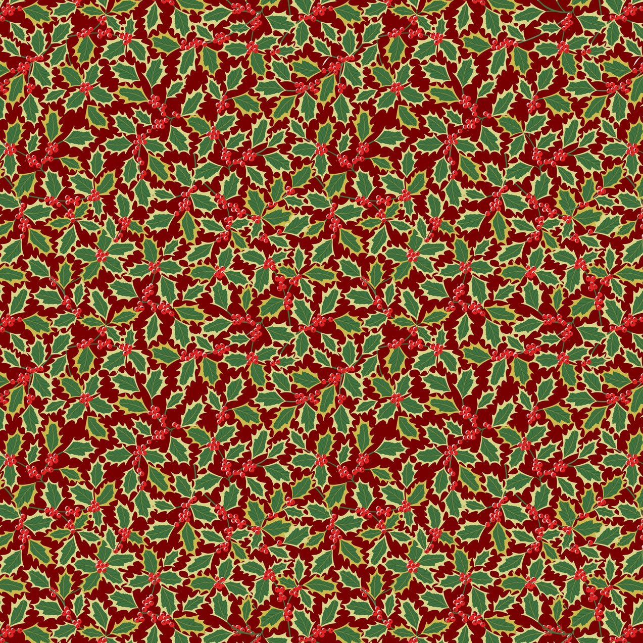 Yuletide Holly Red Metallic Gold Fat Quarter (Lewis & Irene)