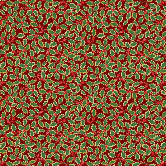 Yuletide Holly Red Metallic Gold Fat Quarter (Lewis & Irene)