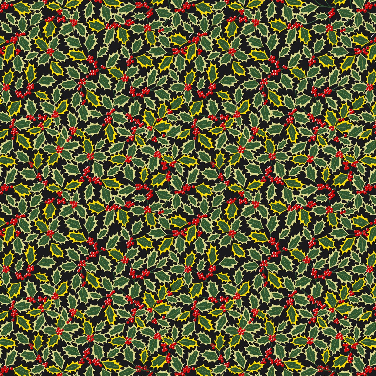 Yuletide Holly Black Metallic Gold Fat Quarter (Lewis & Irene)