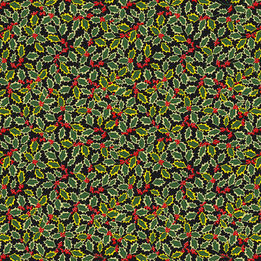 Yuletide Holly Black Metallic Gold Fat Quarter (Lewis & Irene)