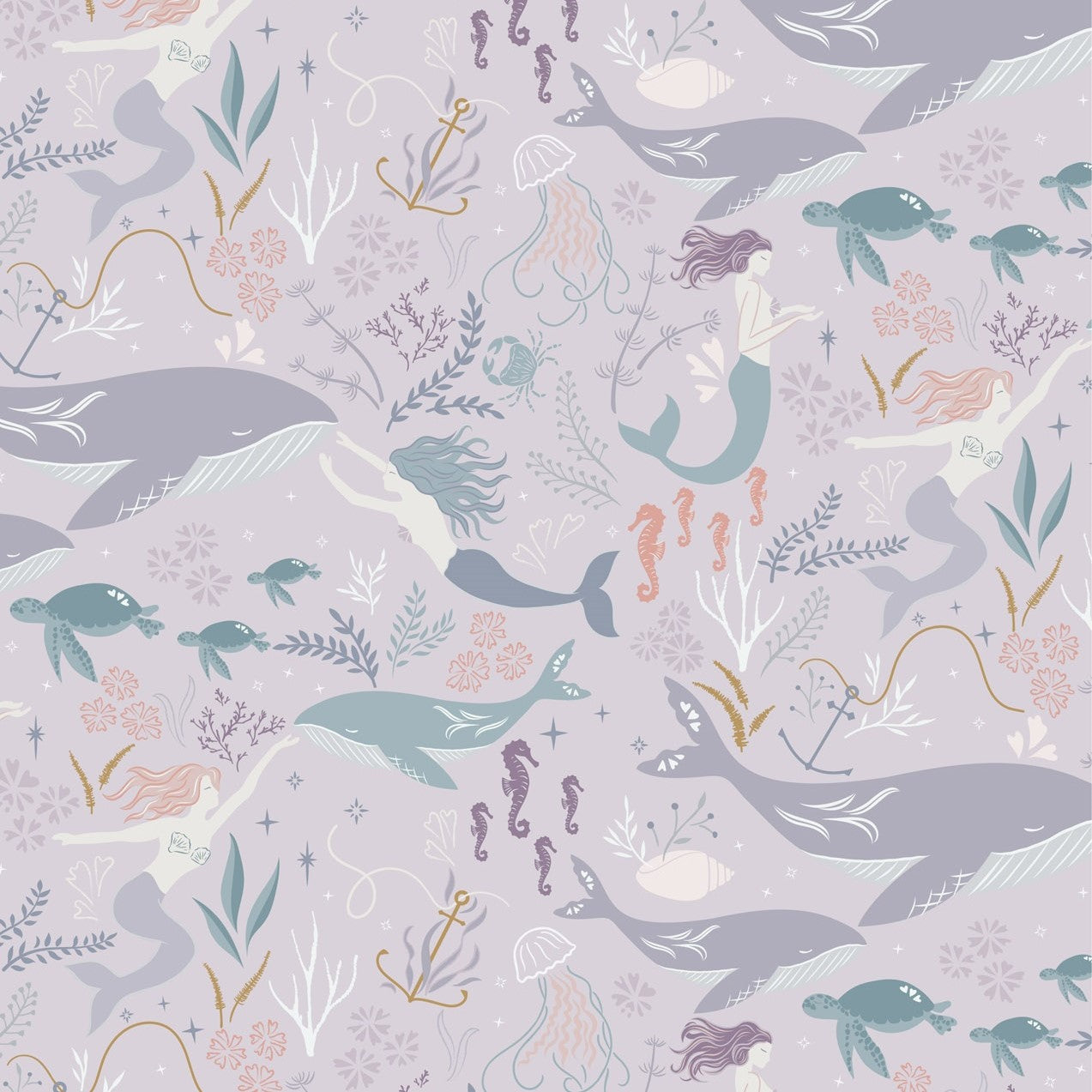 Sound of the Sea Sirens Spell Light Blush Mauve Fat Quarter (Lewis & Irene)