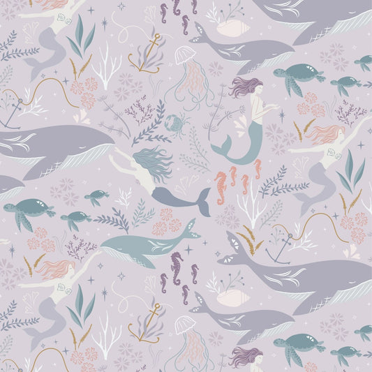 Sound of the Sea Sirens Spell Light Blush Mauve Fat Quarter (Lewis & Irene)