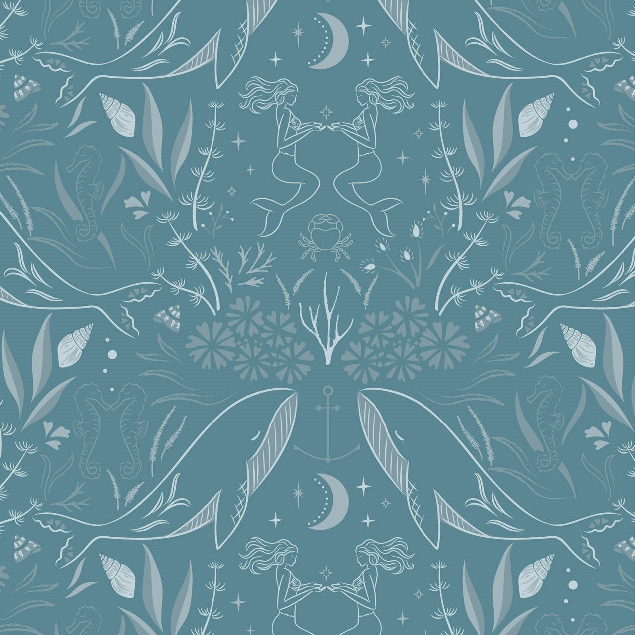 Sound of the Sea Enchanted Ocean Aegean Blue Fat Quarter (Lewis & Irene)