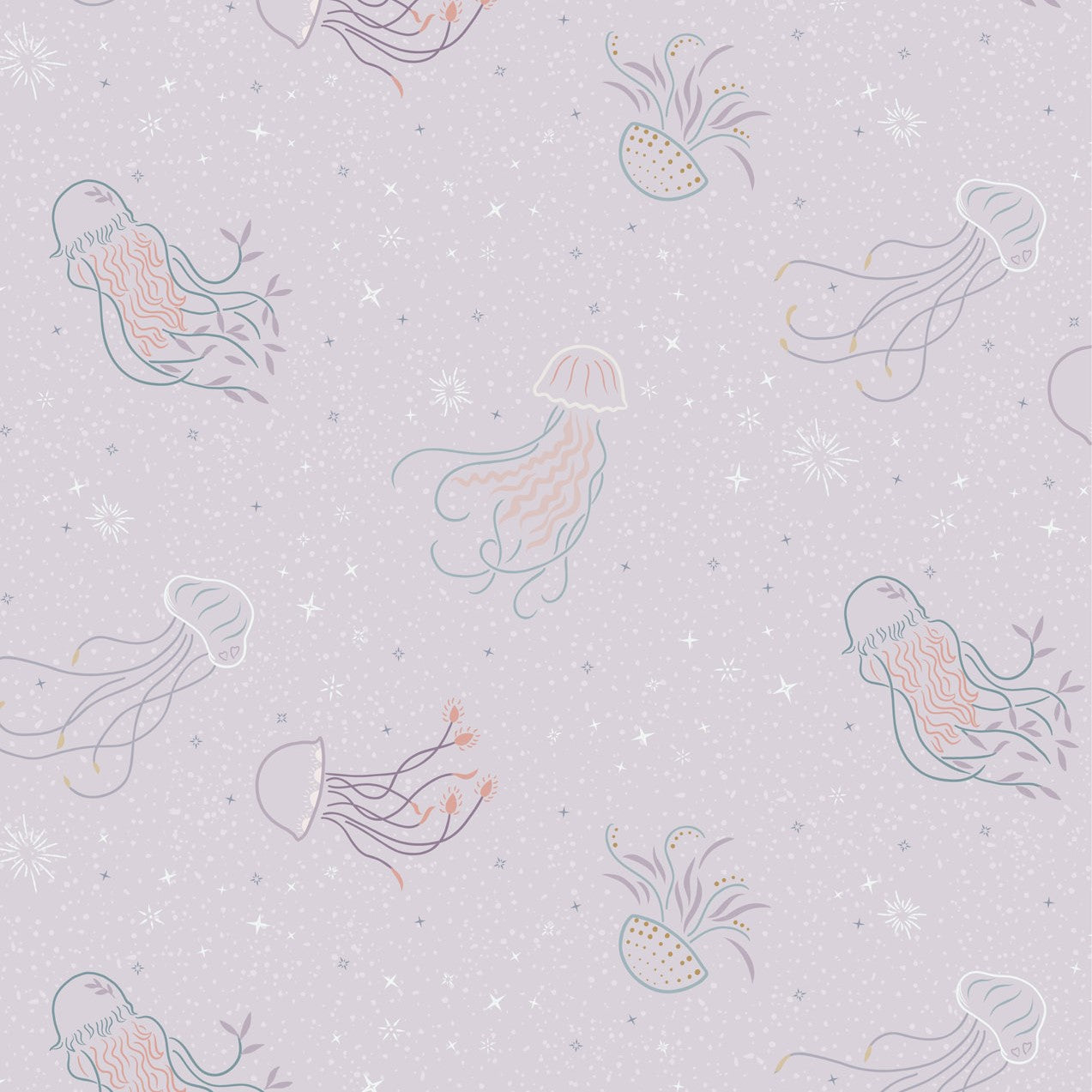 Sound of the Sea Jellyfish Dance Light Mauve Fat Quarter (Lewis & Irene)