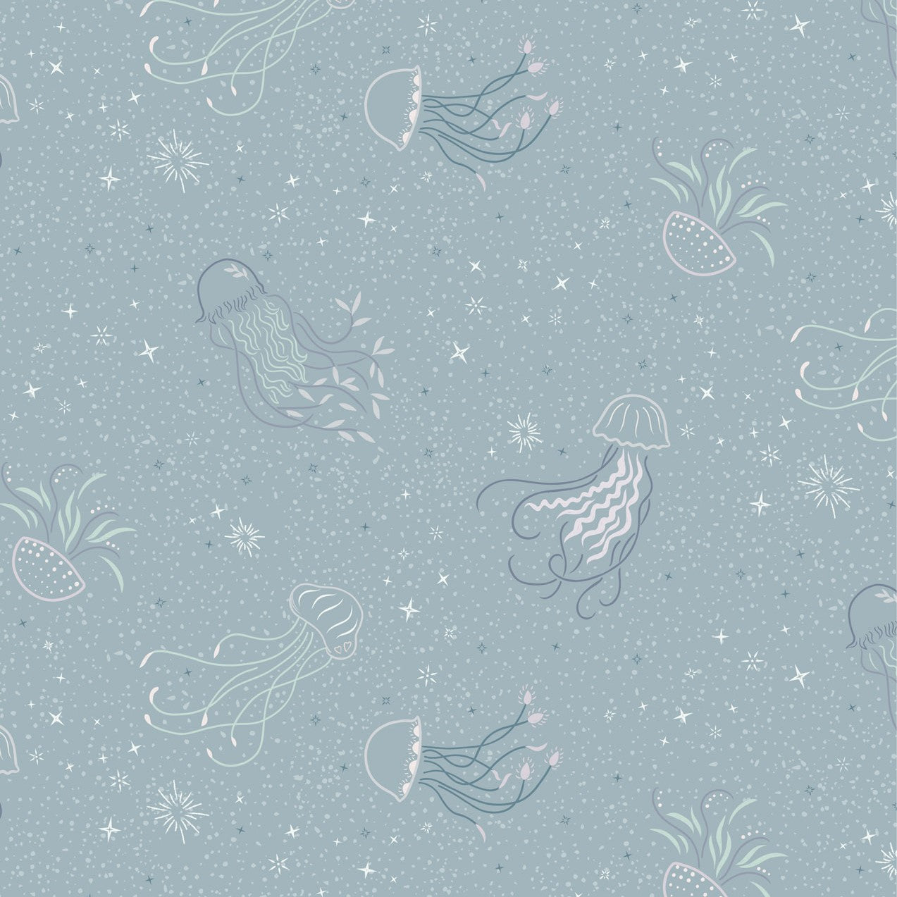 Sound of the Sea Jellyfish Dance Dusky Turquoise Fat Quarter (Lewis & Irene)
