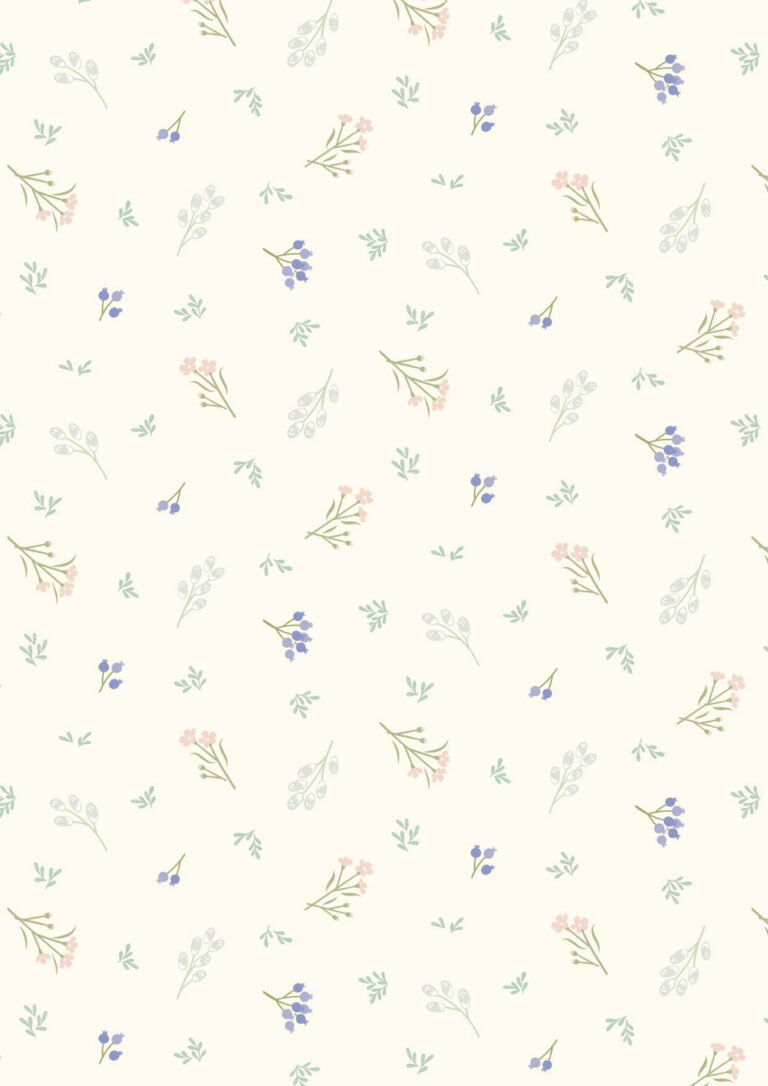 Pattern of small flowers and leaves on a light background