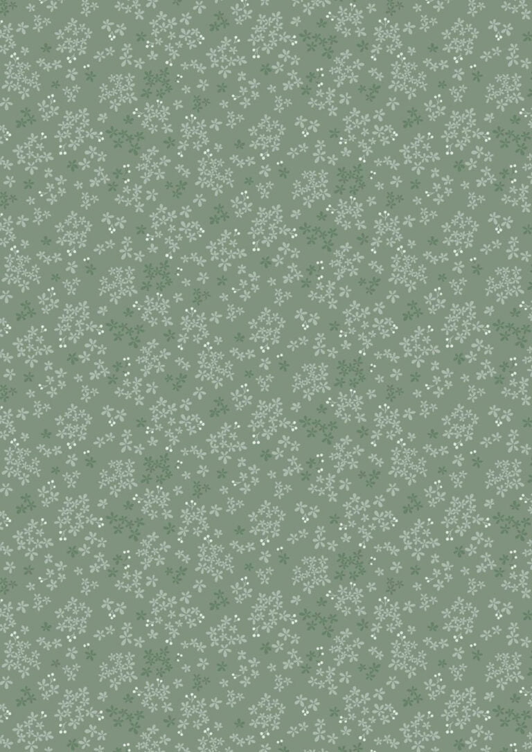 Green fabric with small white floral pattern