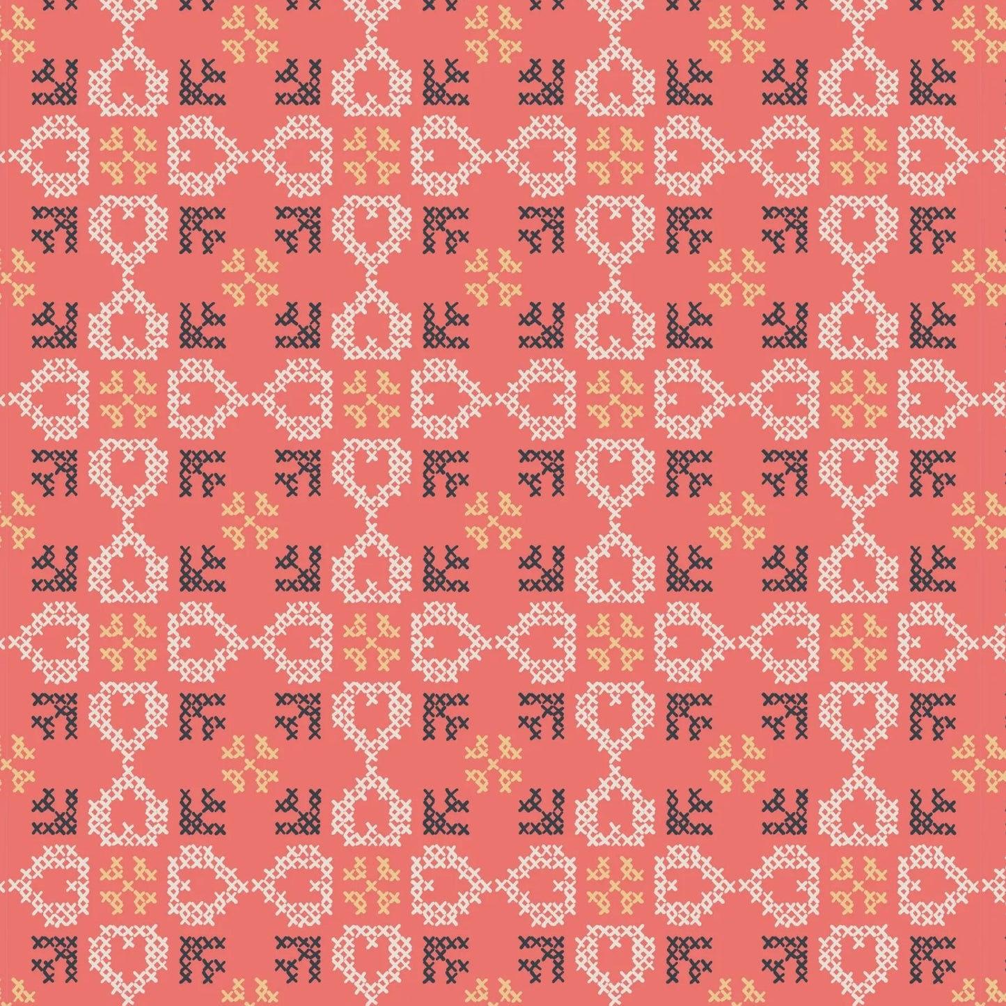 Folk Floral (Lewis & Irene) - Cross Stitch Hearts Coral