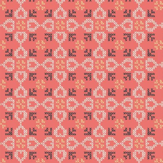 Folk Floral (Lewis & Irene) - Cross Stitch Hearts Coral