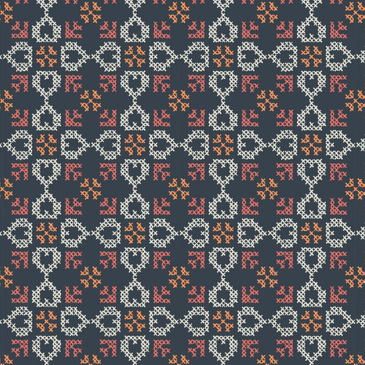 Folk Floral (Lewis & Irene) - Cross Stitch Hearts Navy