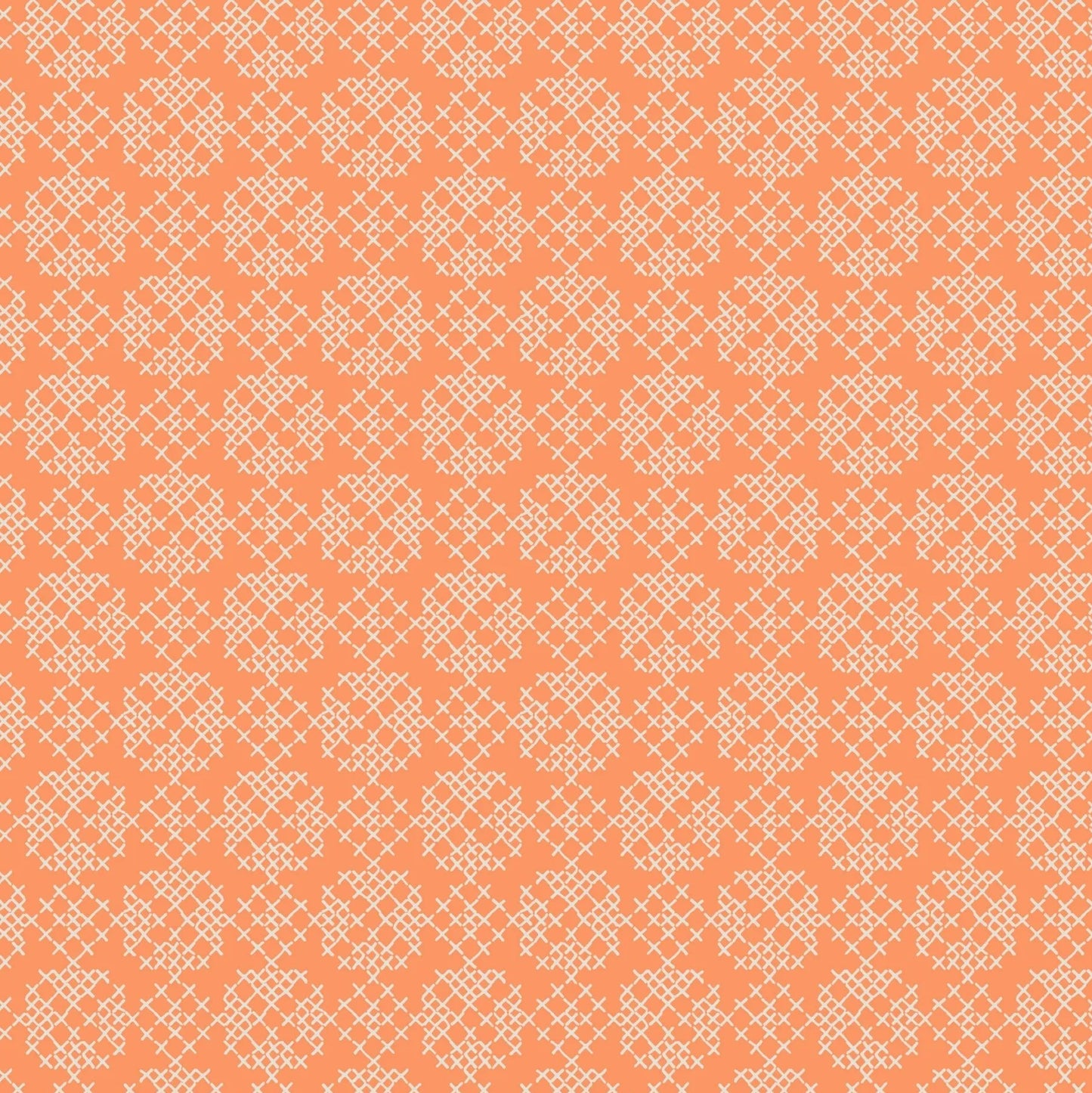Folk Floral Cross Stitch Orange Fat Quarter (Lewis & Irene)