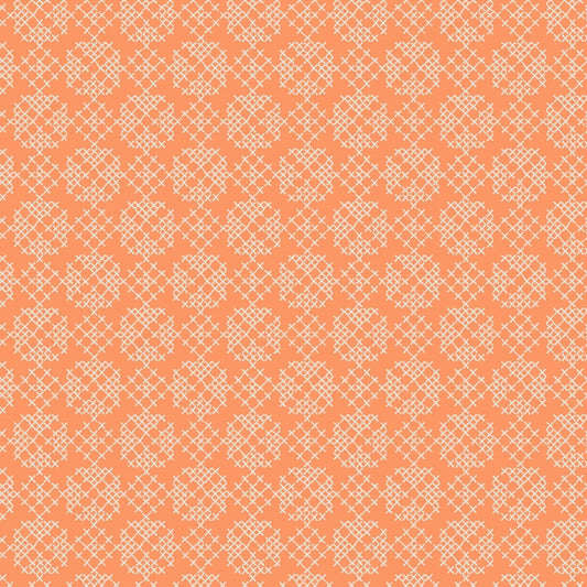 Folk Floral Cross Stitch Orange Fat Quarter (Lewis & Irene)