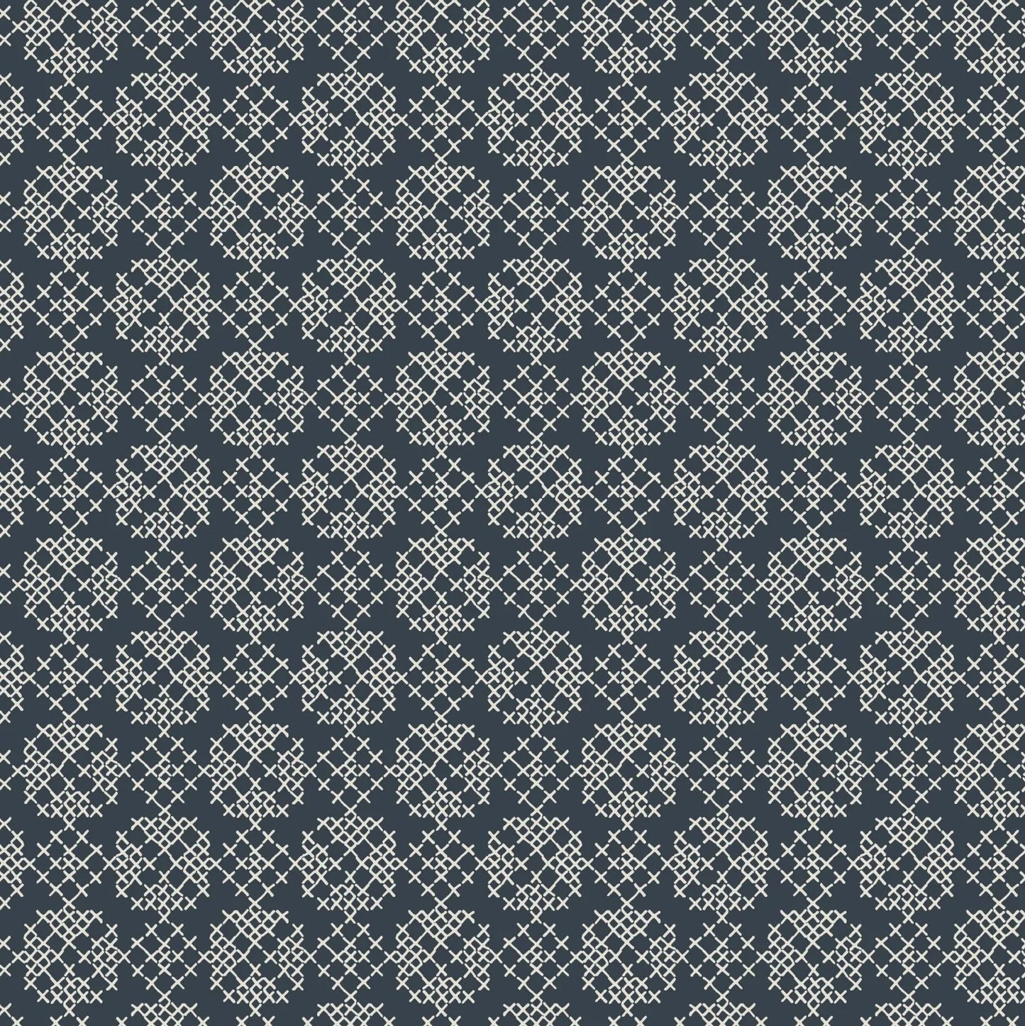 Folk Floral Cross Stitch Navy Fat Quarter (Lewis & Irene)