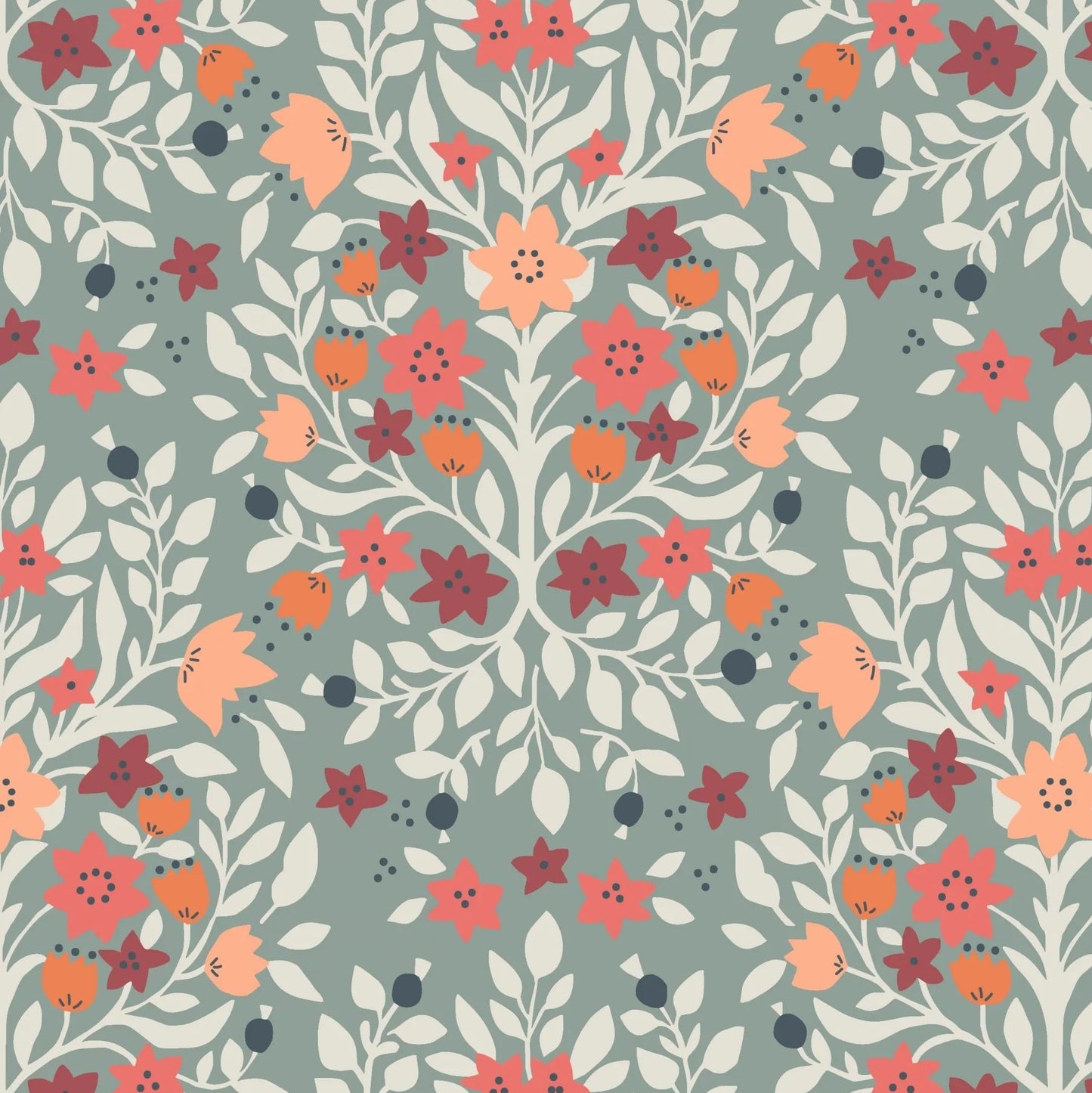 Folk Floral (Lewis & Irene) - Floral Damask Iced Sage