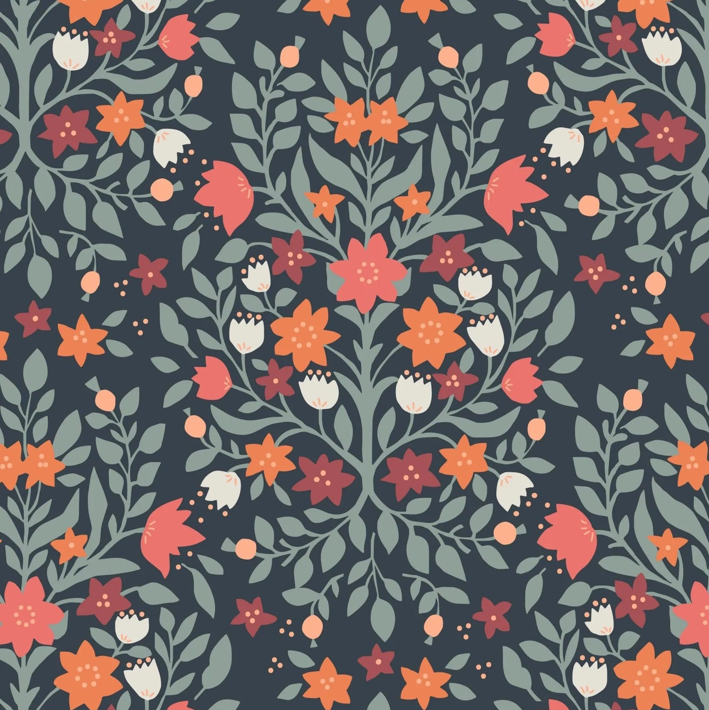 Folk Floral Damask Navy Fat Quarter (Lewis & Irene)