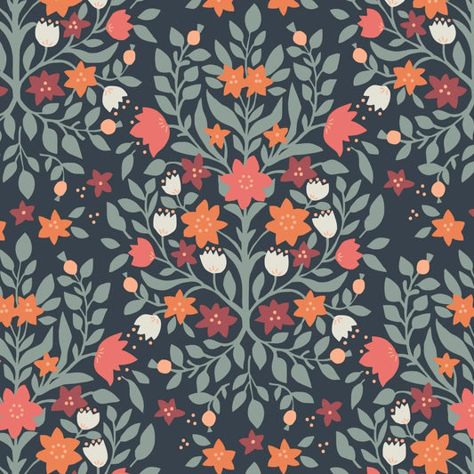 Folk Floral Damask Navy Fat Quarter (Lewis & Irene)