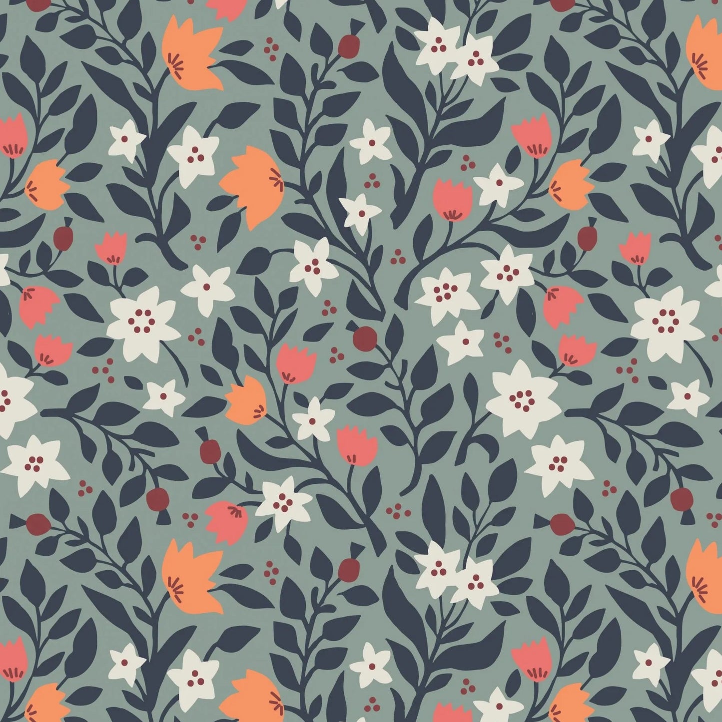 Folk Floral (Lewis & Irene) - Floral All Over Iced Sage