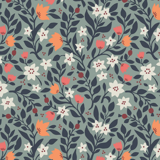 Folk Floral (Lewis & Irene) - Floral All Over Iced Sage