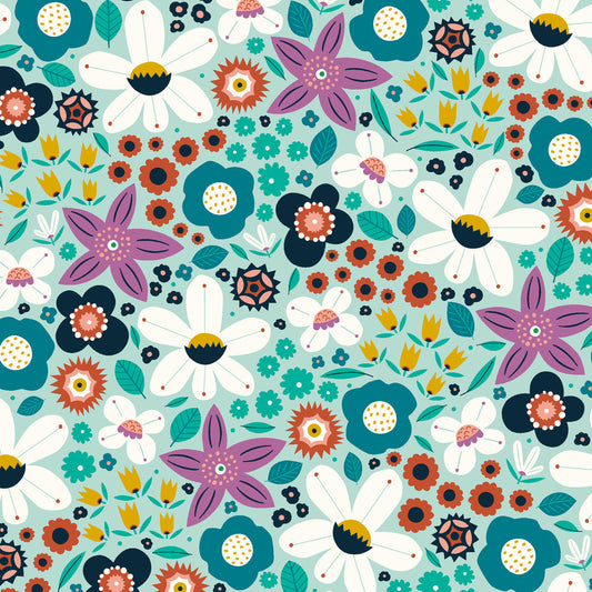 Magical Meadow Floral Aqua Fat Quarter (Dashwood Studio)