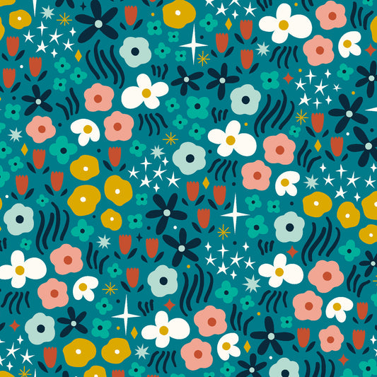 Magical Meadow Small Floral Teal Fat Quarter (Dashwood Studio)