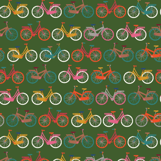 Hello Velo Bicycles Green Fat Quarter (Dashwood Studio)
