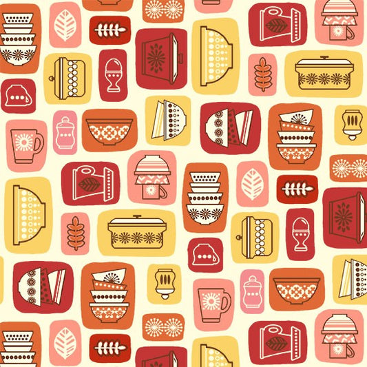 Retro Kitchen Flea Market Finds Cream Fat Quarter (Michael Miller Fabrics)