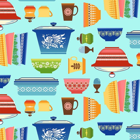 Retro Kitchen Vintage Hunt Blue Fat Quarter (Michael Miller Fabrics)