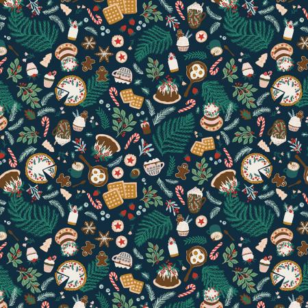 Merry Memories Christmas Feast Navy Fat Quarter (RJR Fabrics)
