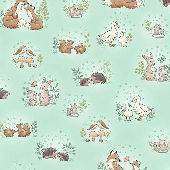 Pattern of forest animals on a light blue background